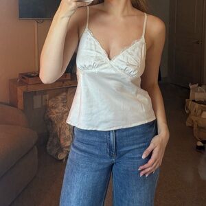 Princess Polly Cream Lace Trim Cami Top